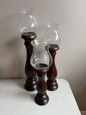 Set of 3 Glass Top Candlesticks