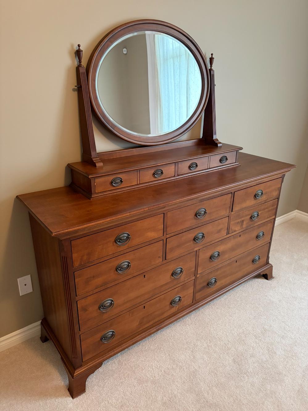 Durham Solid Wood 10 Drawer Dresser with Mirrored Vanity Topper