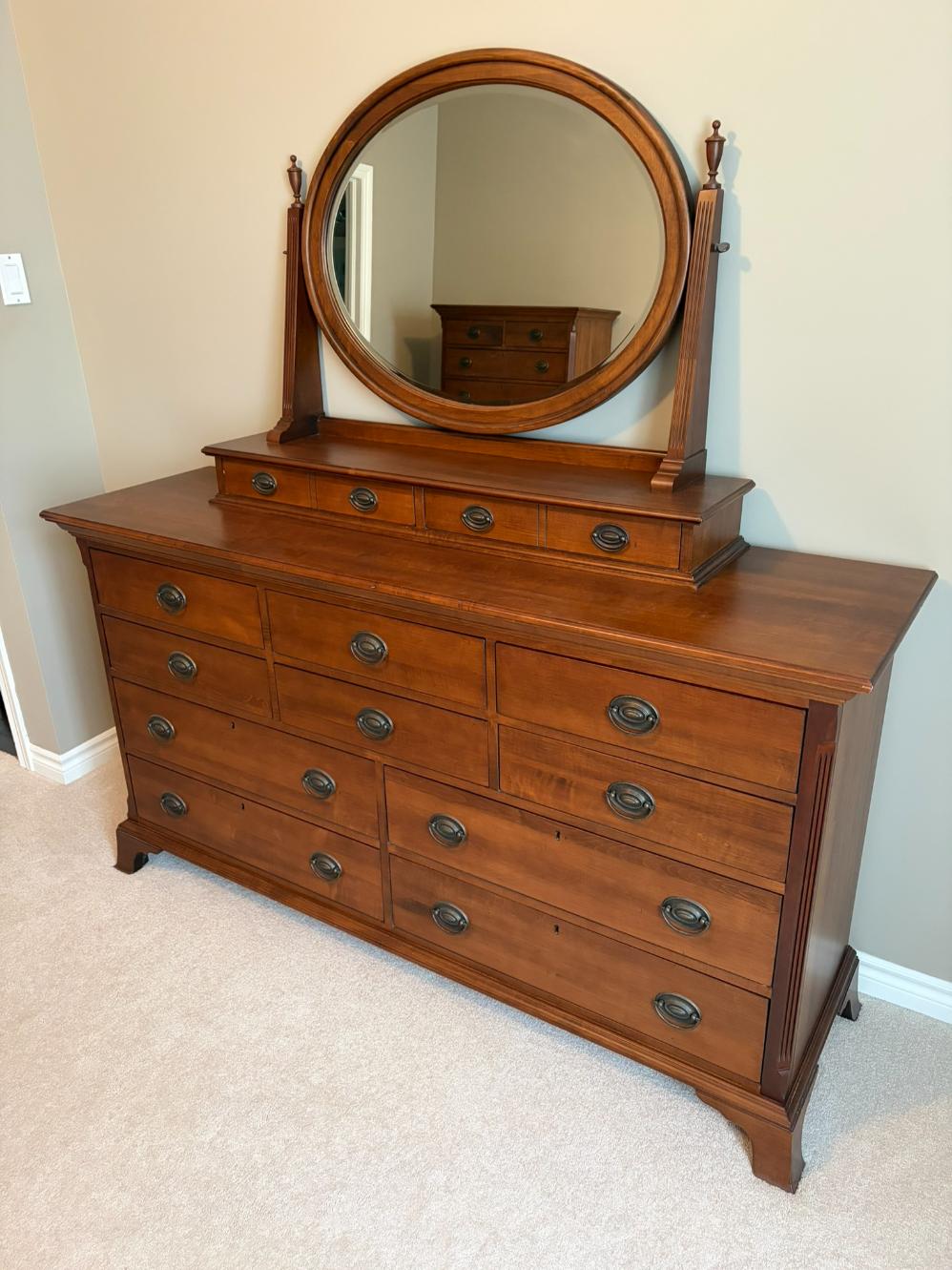 Durham Solid Wood 10 Drawer Dresser with Mirrored Vanity Topper
