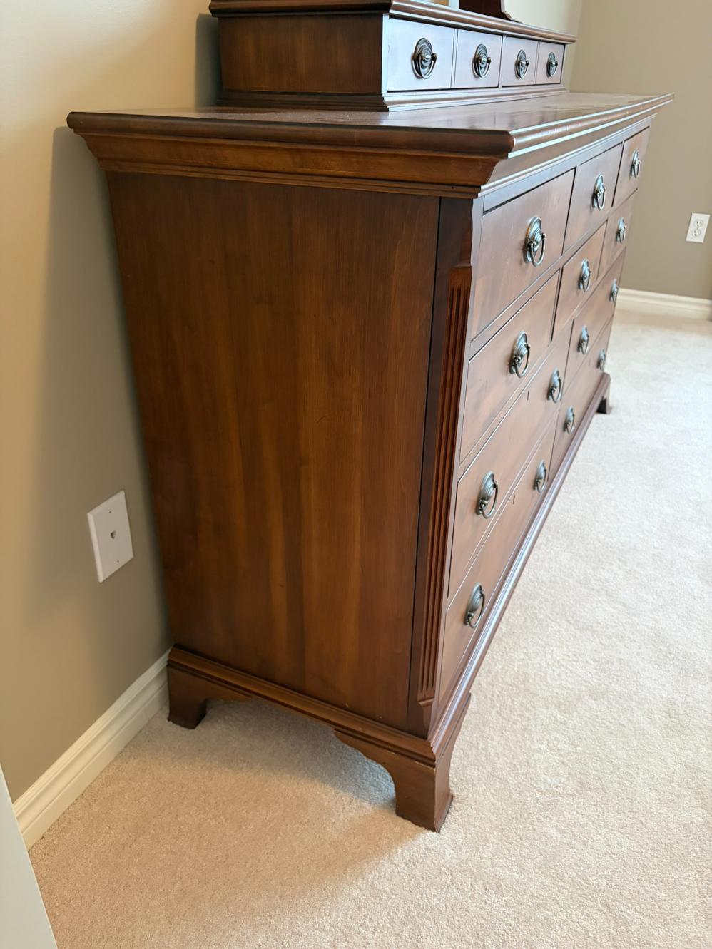 Durham Solid Wood 10 Drawer Dresser with Mirrored Vanity Topper