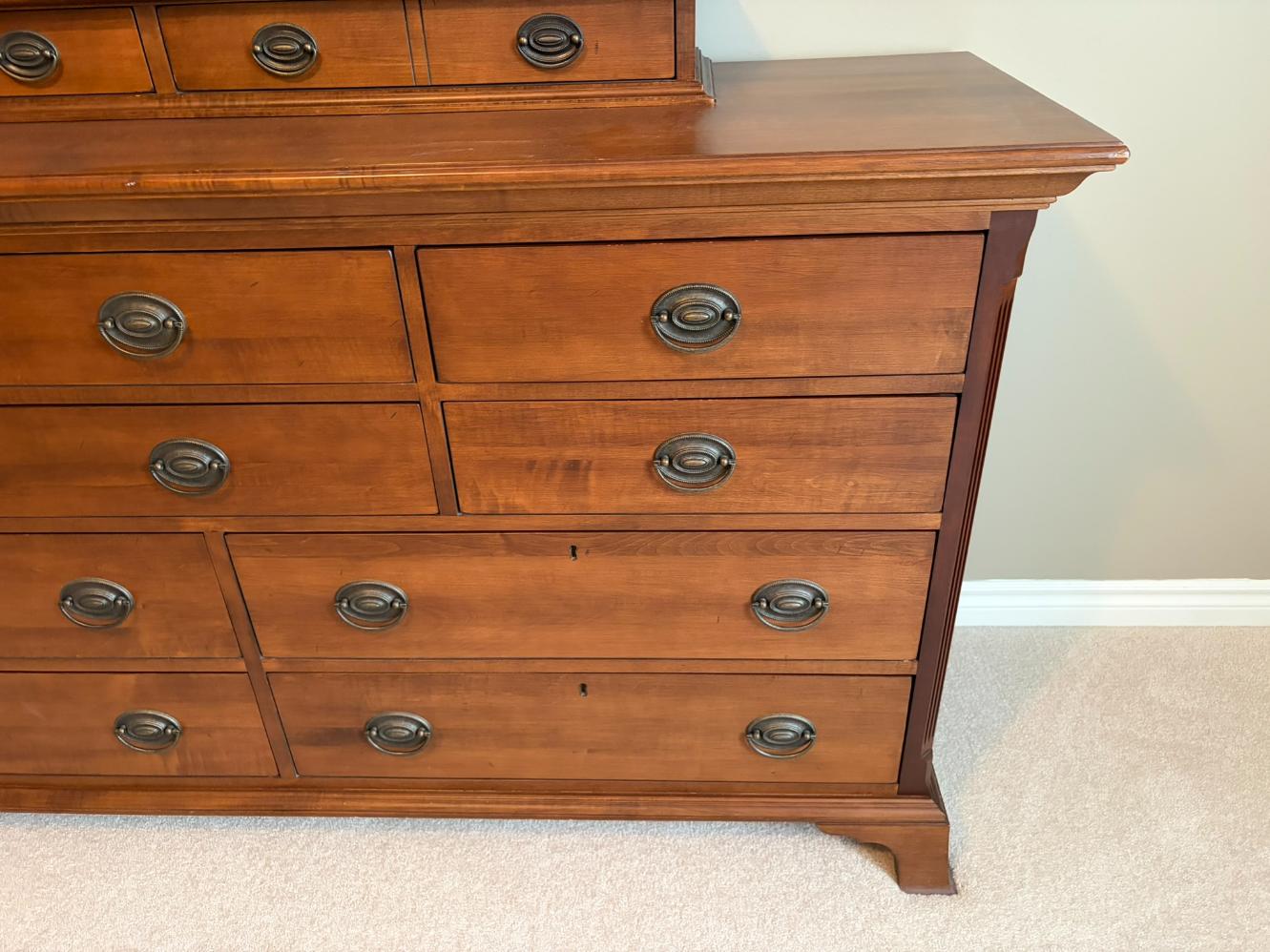 Durham Solid Wood 10 Drawer Dresser with Mirrored Vanity Topper