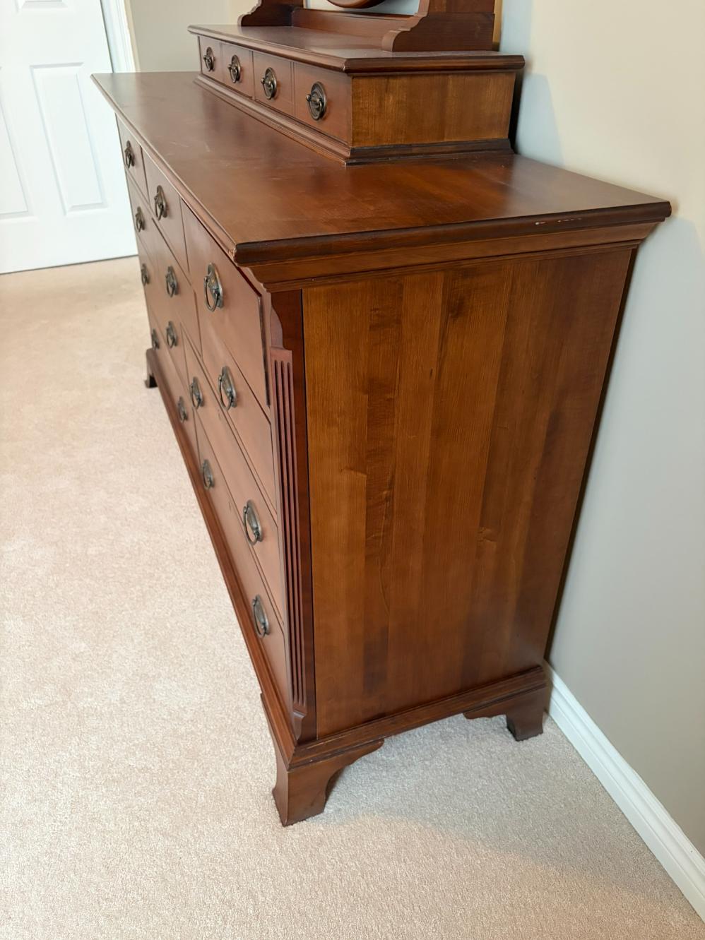 Durham Solid Wood 10 Drawer Dresser with Mirrored Vanity Topper