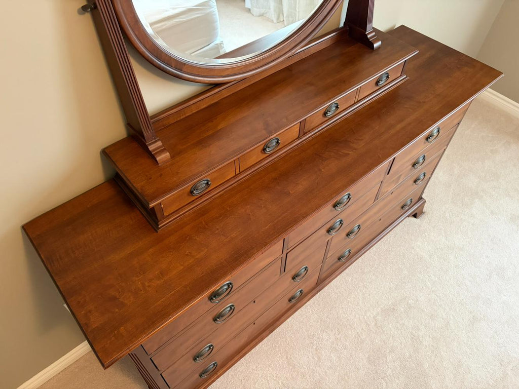 Durham Solid Wood 10 Drawer Dresser with Mirrored Vanity Topper