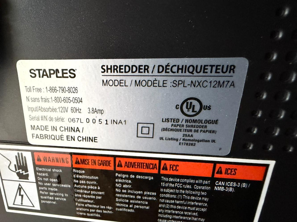 Staples Mailmate Shredder SPL-NXC12M7A