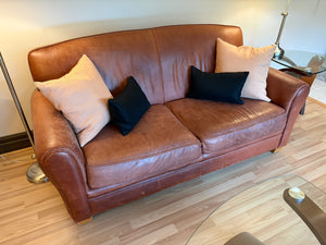 Down Filled Authentic Leather Loveseat