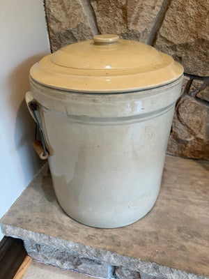 Vintage 5 Gallon Stoneware Crock with Handles & Lid – Medalta Potteries (Medicine Hat, Alberta)