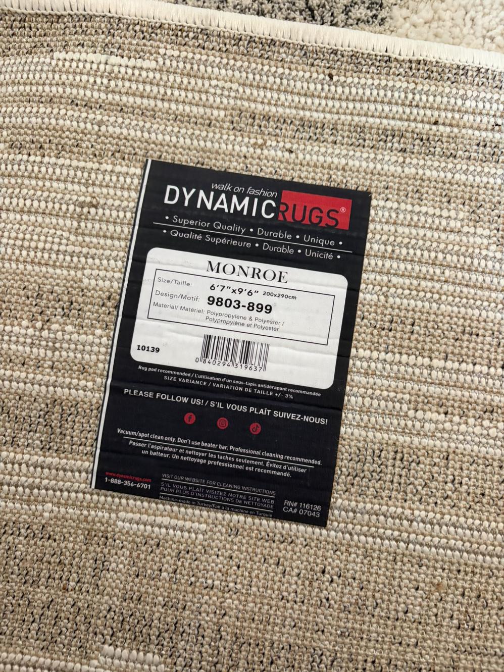 Thin Profile Area Rug Lot # (HomeSense - Dynamic Rugs Monroe)