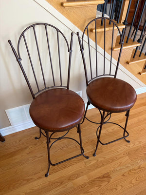 Pair Wrought-Iron Swivel Barstools