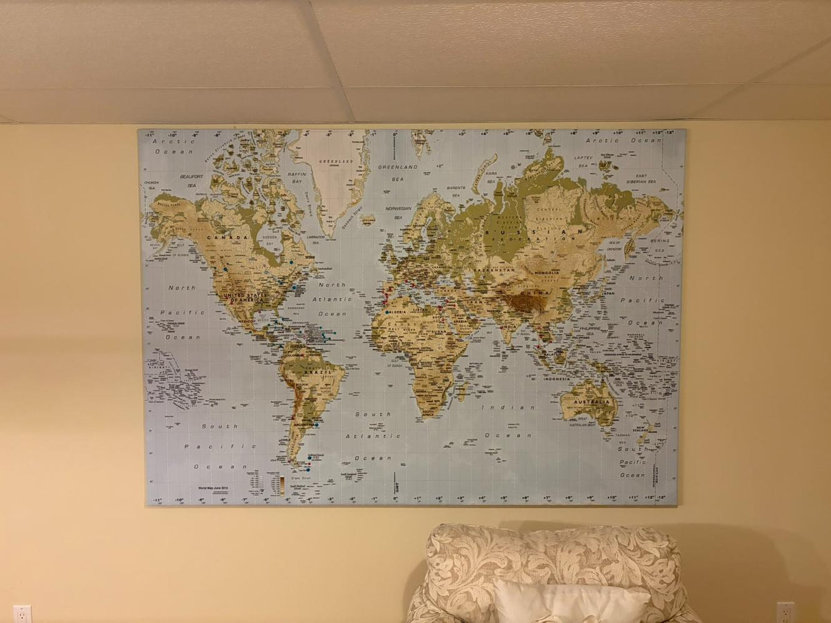 Large Framed World Map