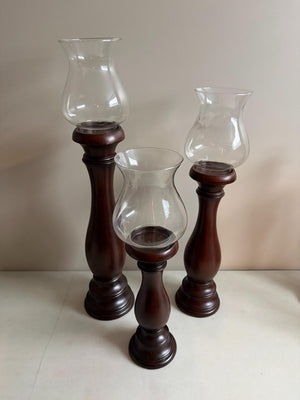 Set of 3 Glass Top Candlesticks