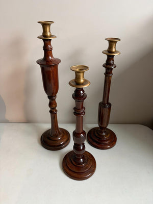 Set of 3 Brass Top Candlesticks