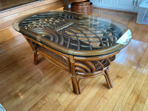 Glass Top Rattan Coffee Table