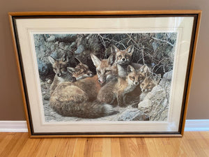 Signed / Numbered / Framed Print – Carl Benders “Fox Family” (3ft x 3.5ft)