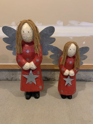 Pair Decorative Wooden Angel Statues (2.5 Foot)